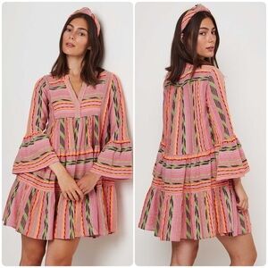 New DEVOTION TWIN Pink and Orange Striped ELLA TUNIC MINI DRESS 🧡🩷Medium